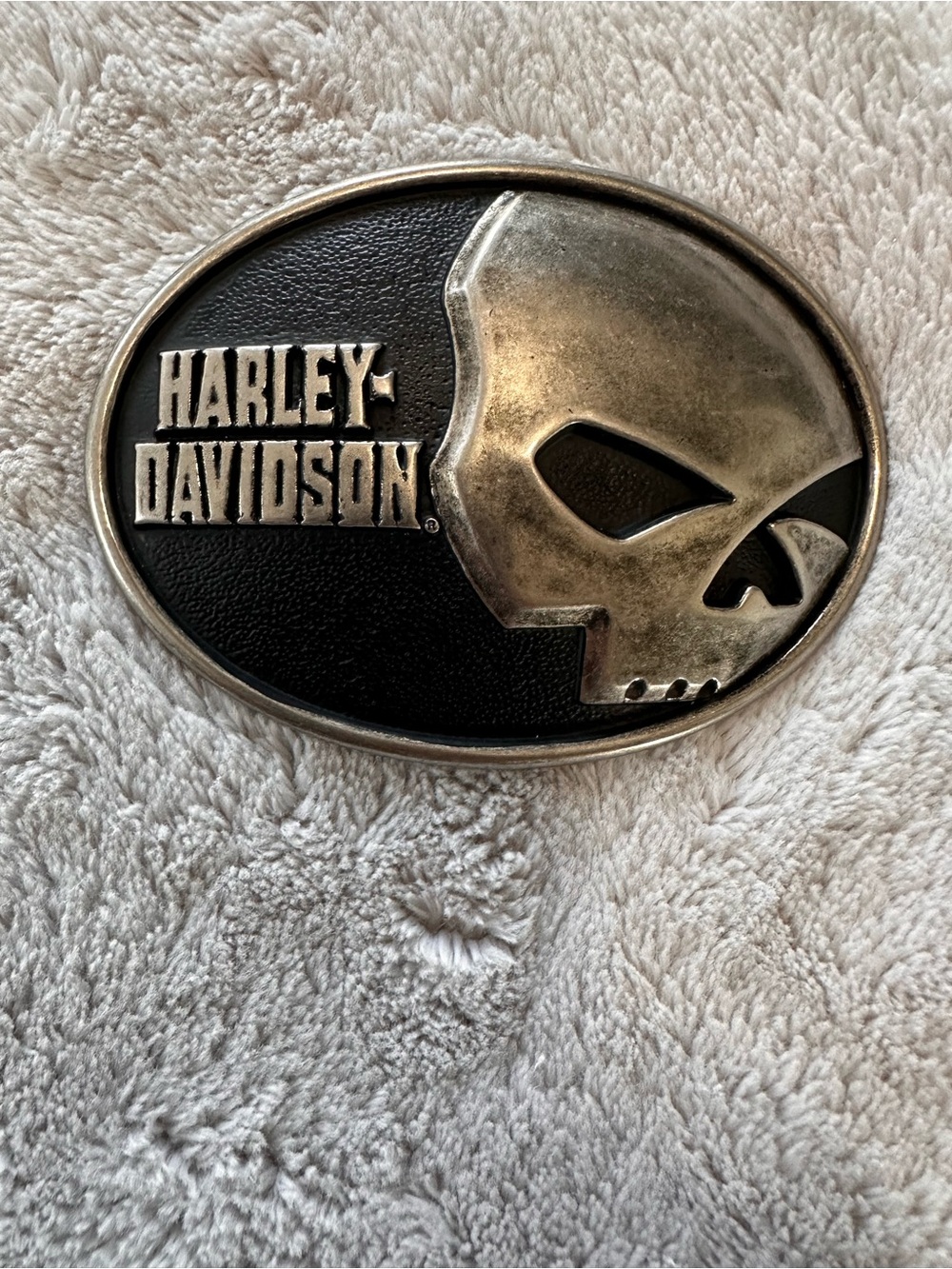 Harley-Davidson Black and Silver Skull Oval Belt Buckle